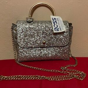 Silver Glitter Handbag with Gold Chain